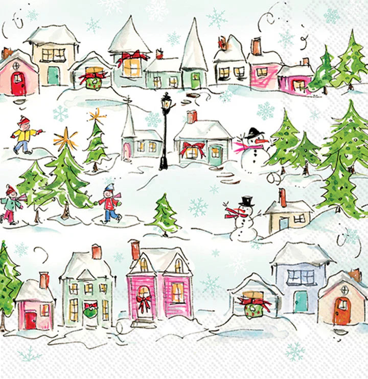 Boston International IHR Pink Holiday Village Cocktail Napkins C059500