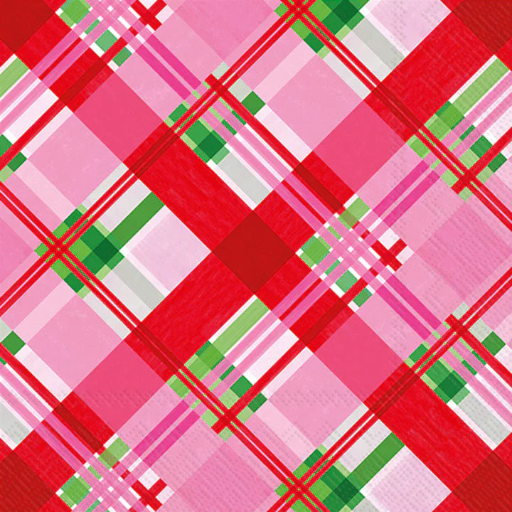 Boston International IHR Pink Plaid Cocktail Napkins C059600