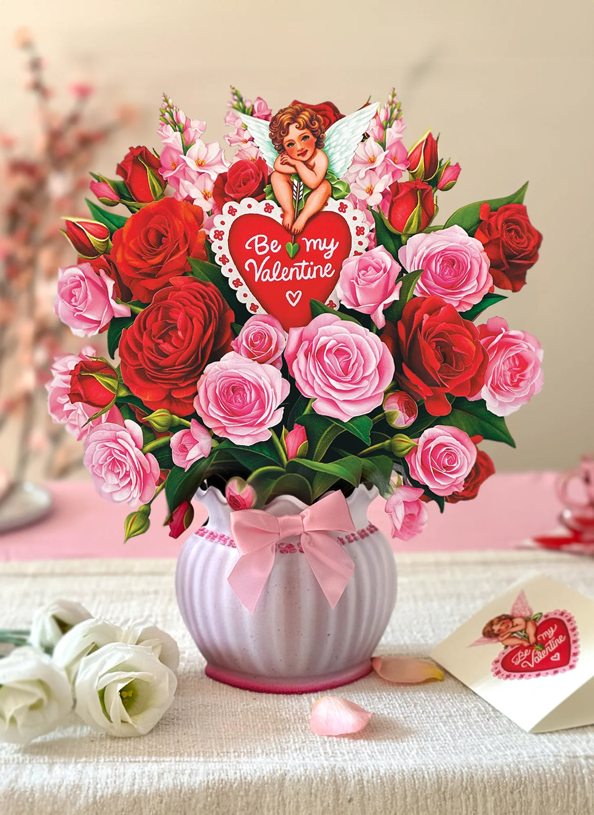 Cupid&#39;s Valentine Flower Bouquet Pop-Up Card