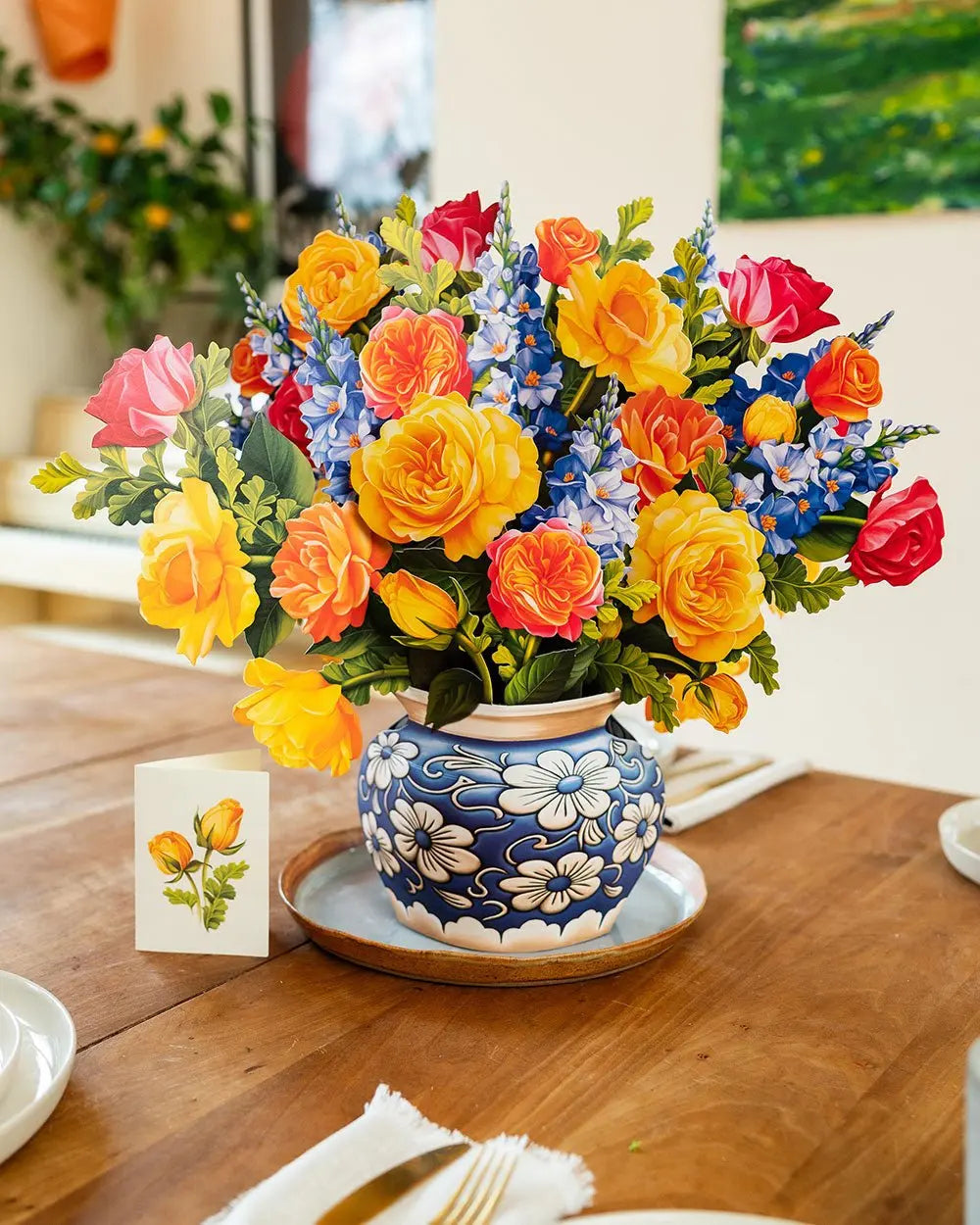 Grande Sorbet Roses Flower Bouquet Pop-Up Card