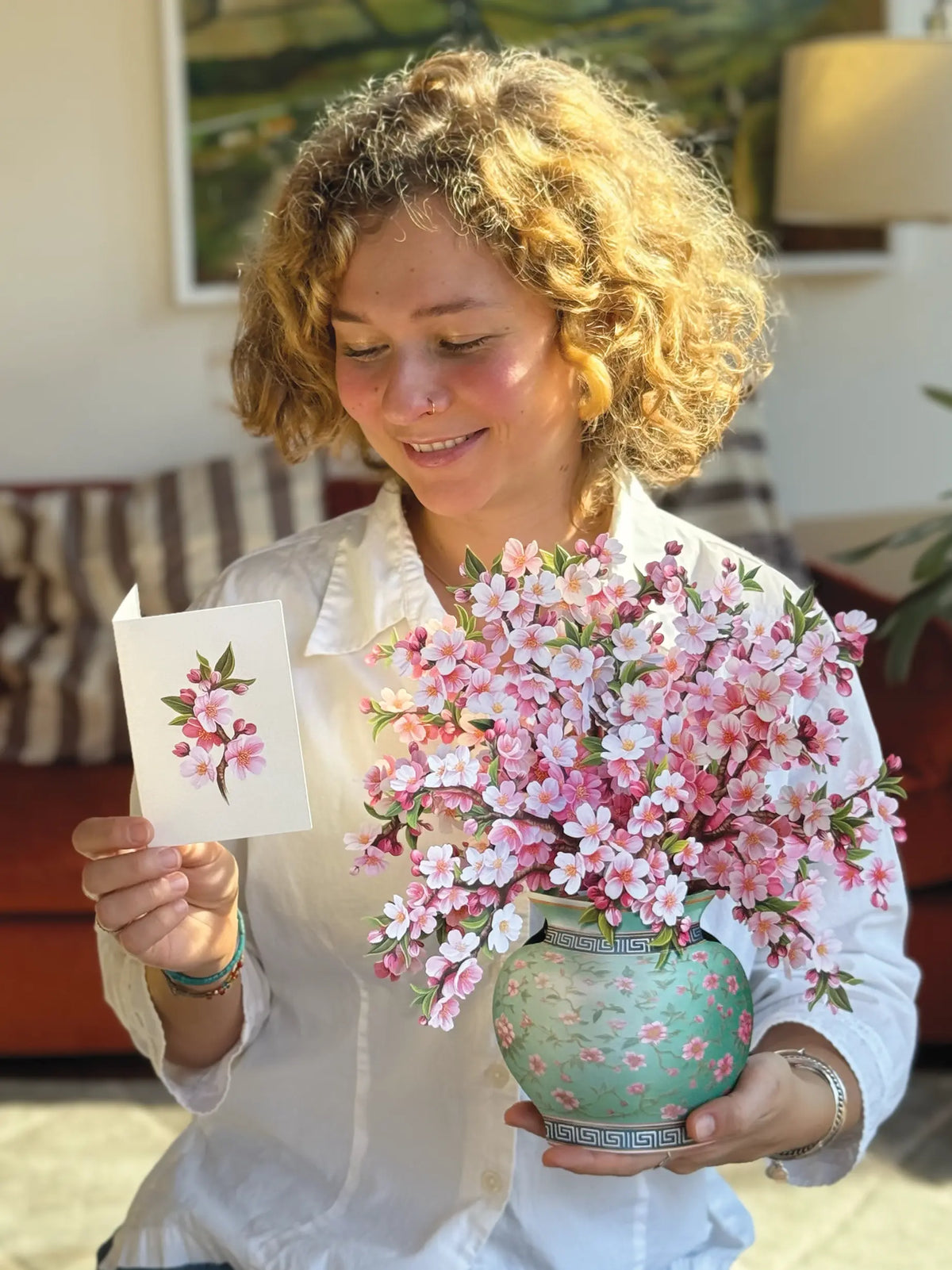 Japanese Cherry Blossoms Flower Bouquet Pop-Up Card