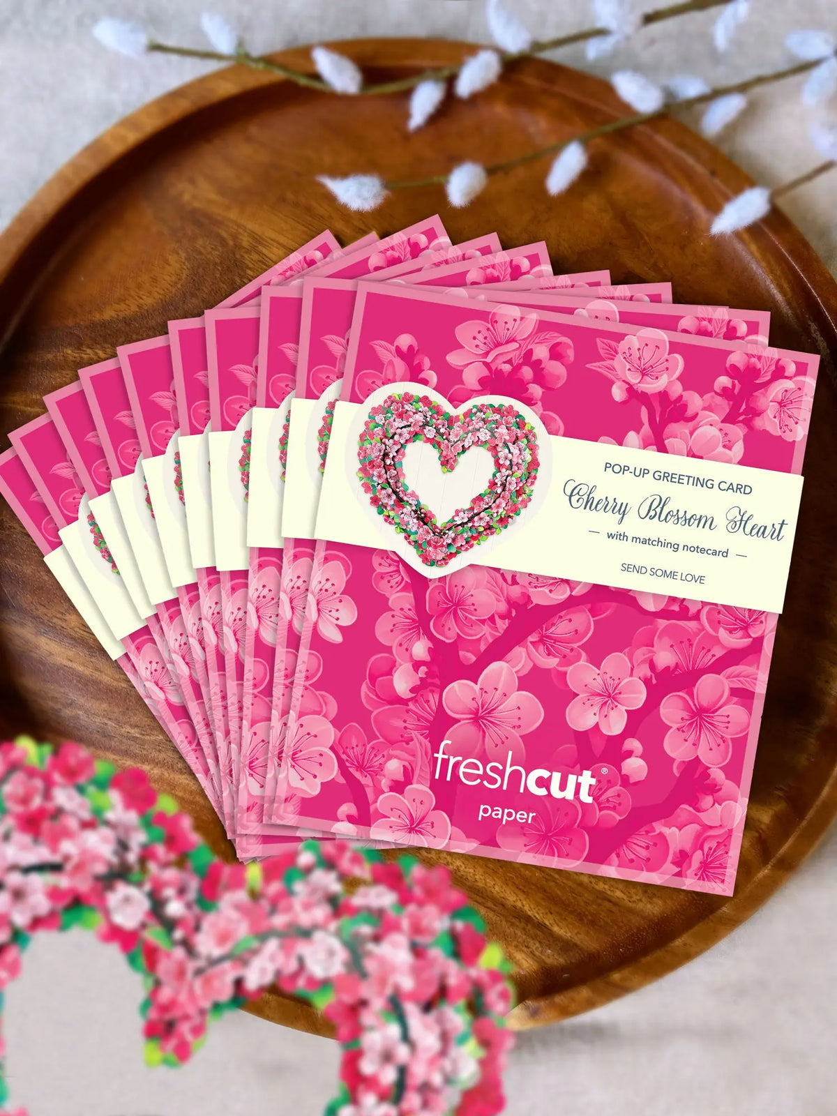 Mini Cherry Blossom Heart Wreath Pop-Up Card