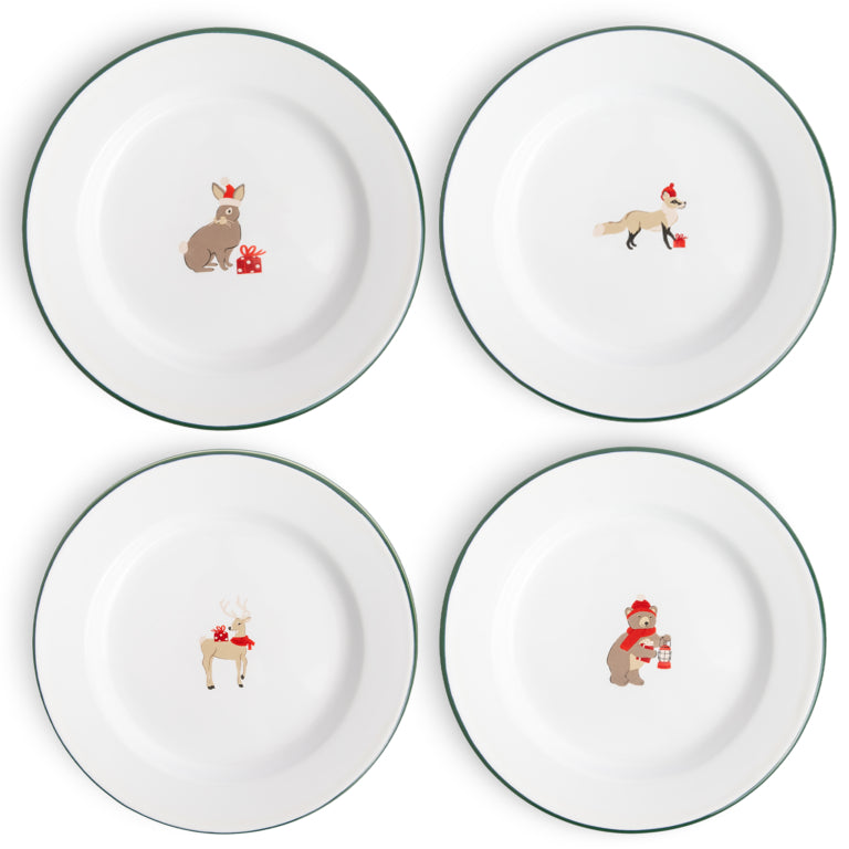 Holiday Animals Enamelware Sandwich/Dessert Plate Set of 4