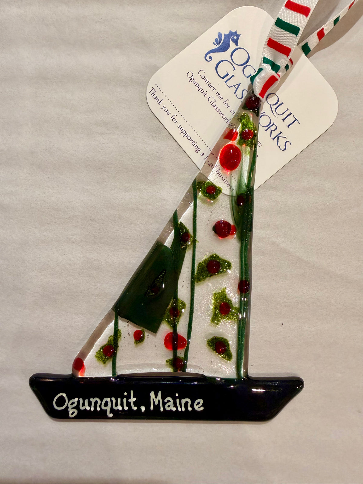 Ogunquit Holiday Sailboat Glass Suncatchers