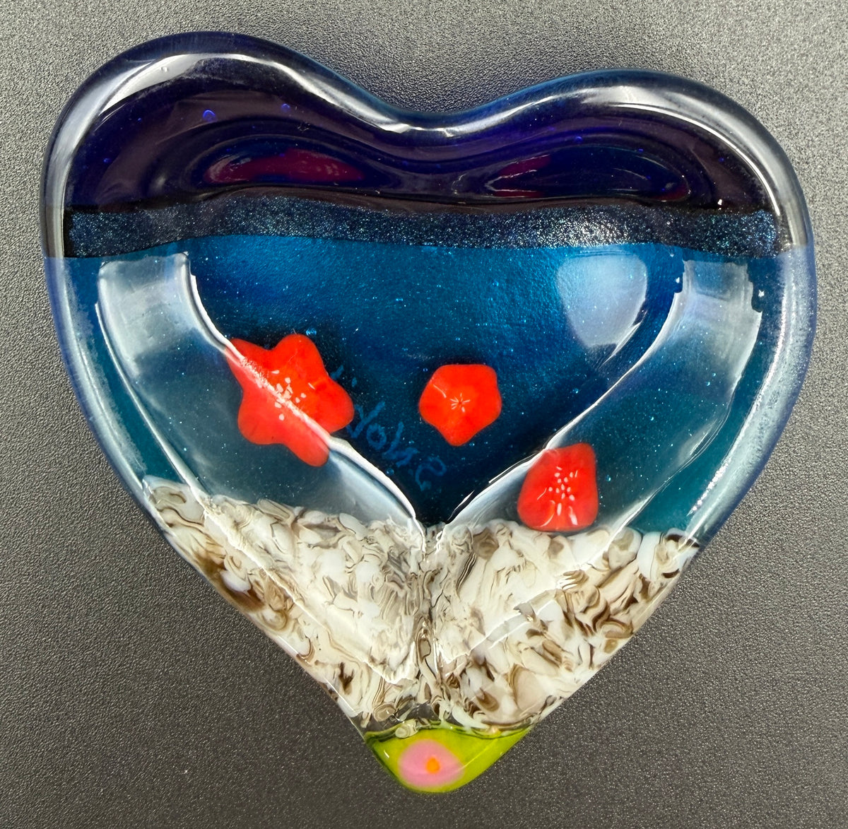 Heart-Shaped Fused Glass Trinket Dish — Seascape Heart With Starfish