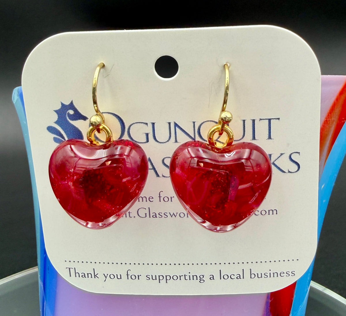 True Love Red Glass Heart Drop Earrings