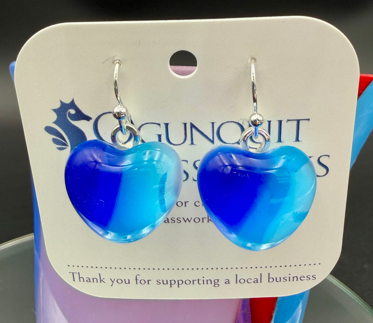 Harbor Blue Duo Glass Heart Drop Earrings