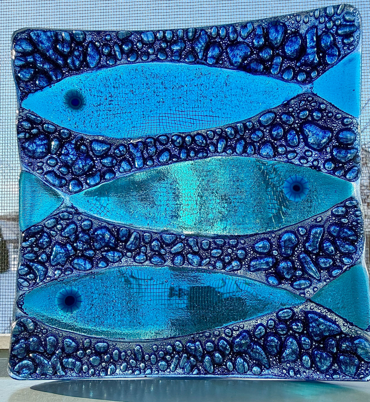 Turquoise and Blue Bubble Glass Fish Trinket Dish