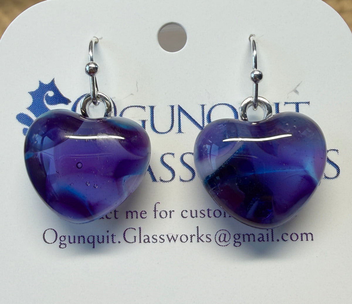 Purple Haze Glass Heart Drop Earrings
