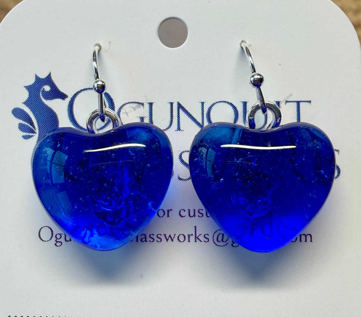 Blue Velvet Glass Heart Drop Earrings