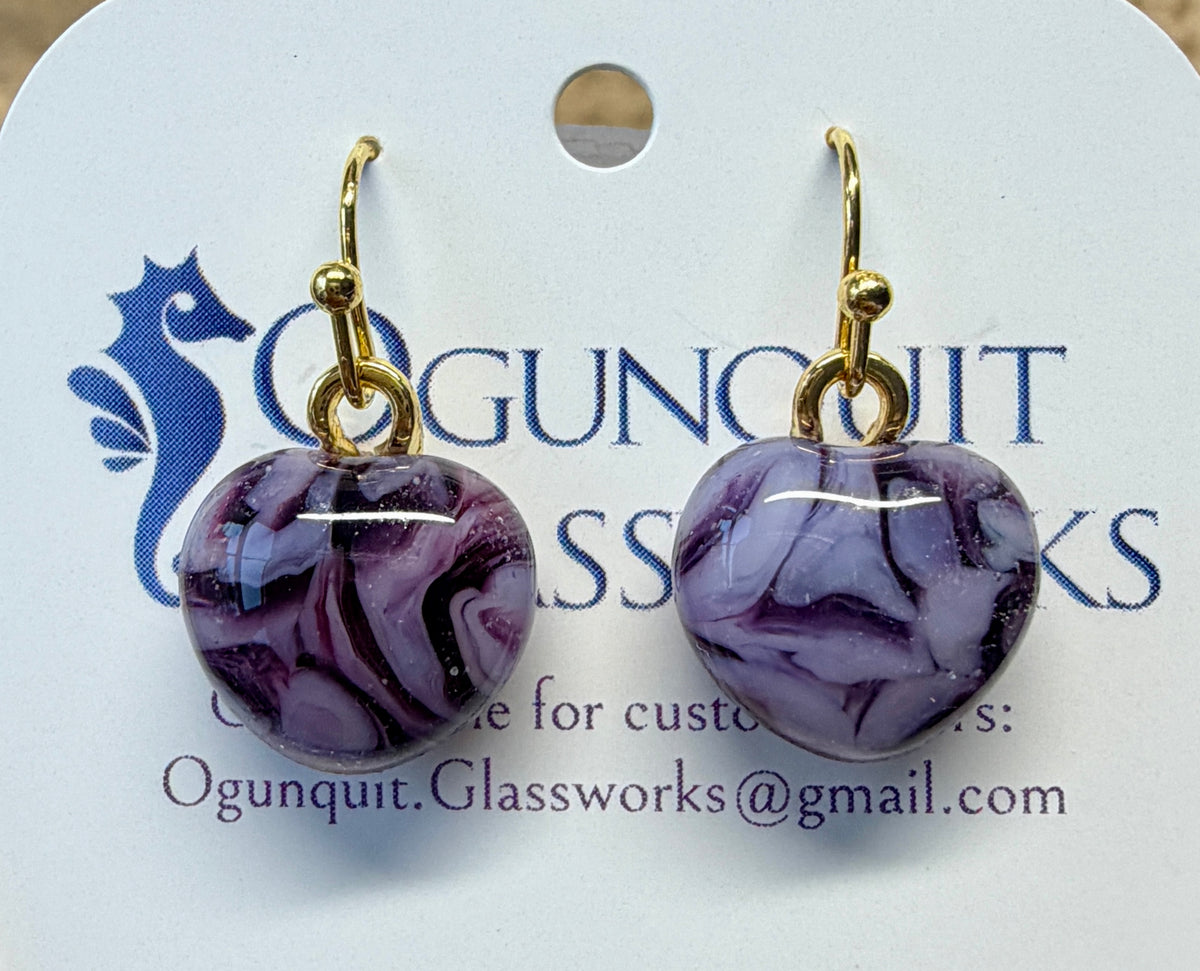 Grape Crush Glass Heart Drop Earrings