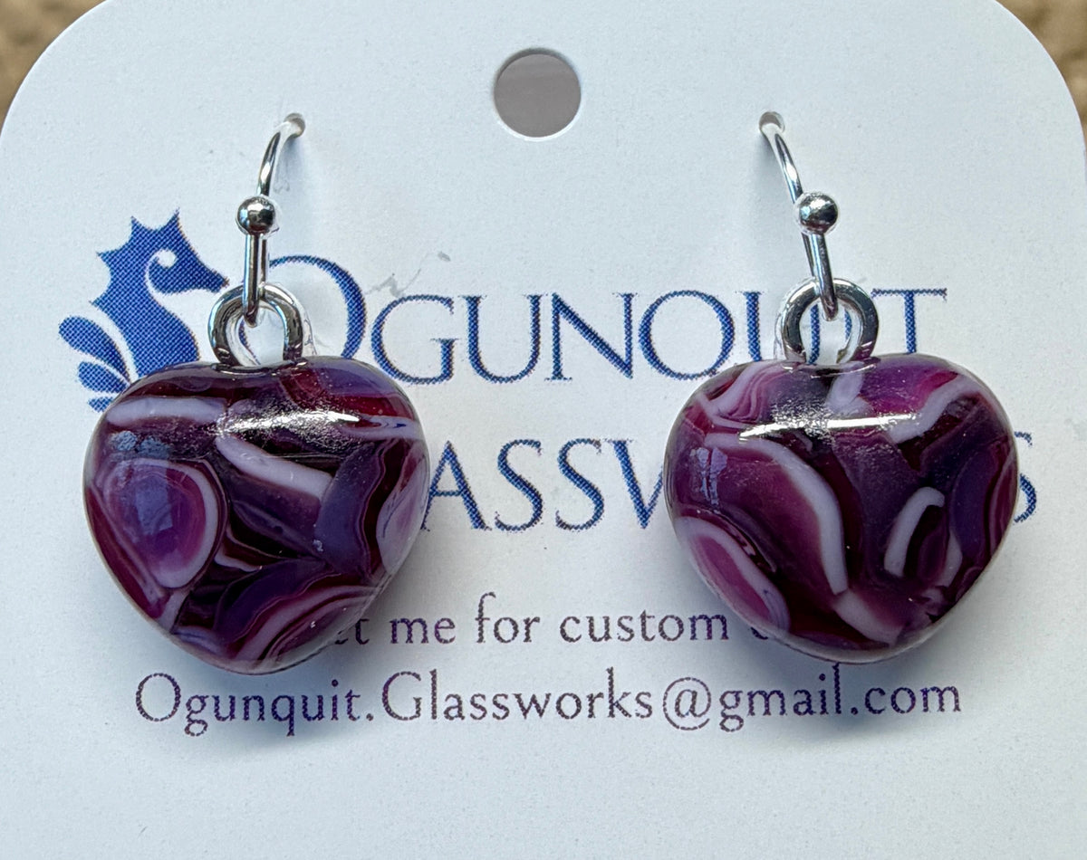 Mulberry Moon Glass Heart Drop Earrings