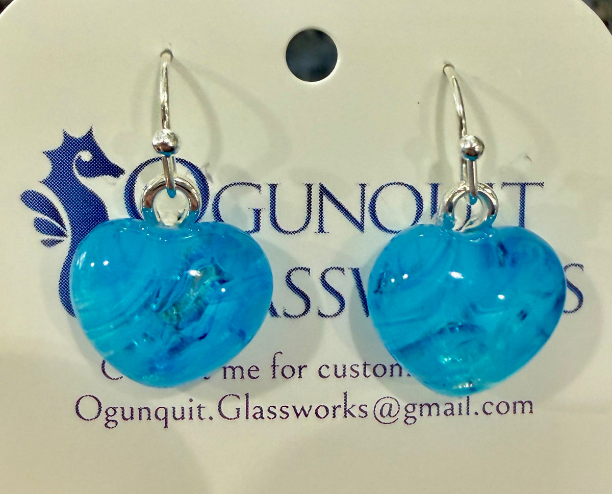 Seaglass Splash Aqua Heart Drop Earrings