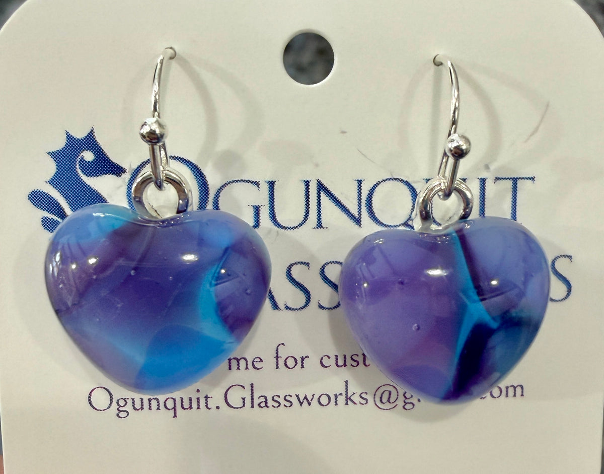 Blue Velvet Glass Heart Drop Earrings