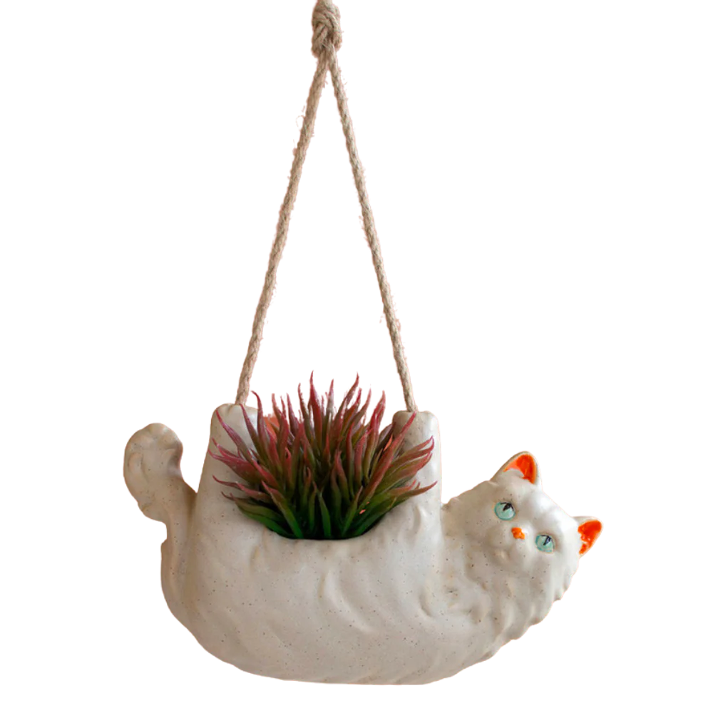 Fluffy Cat Hanging Ceramic Planter
