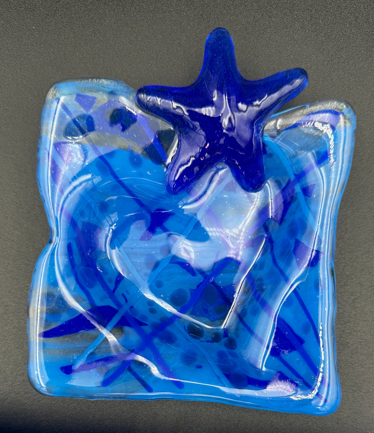 Turquoise Glass Heart Trinket Dish with Blue Starfish