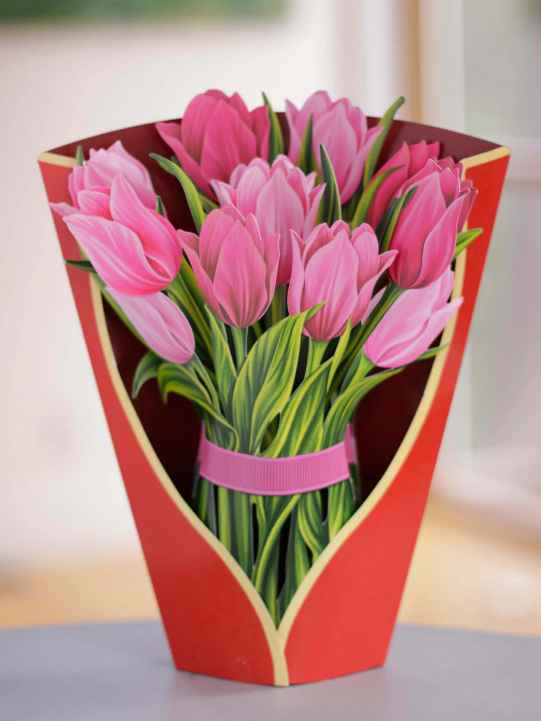 Pink Tulips Pop-Up Flower Bouquet Card