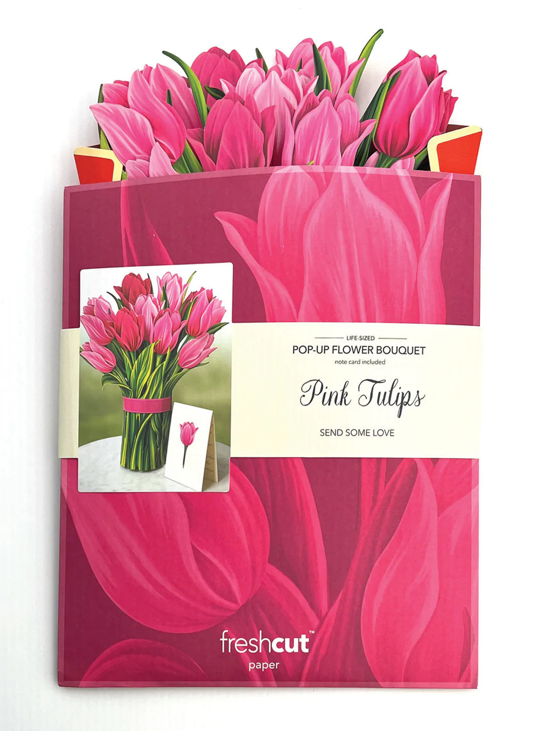 Pink Tulips Pop-Up Flower Bouquet Card