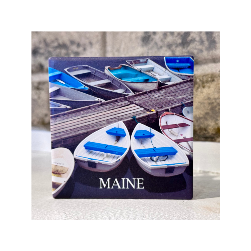 Perkins Cove Rowboats Ceramic Coaster