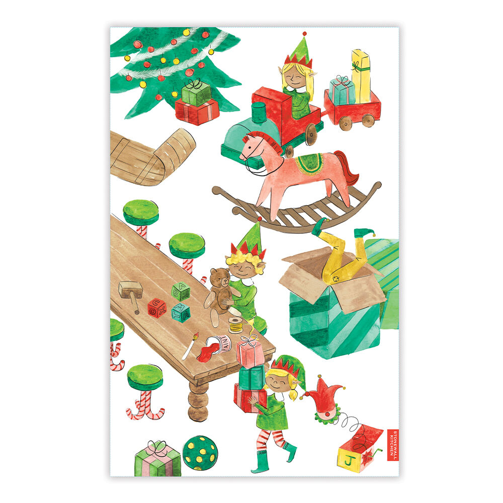 Santa&#39;s Workshop Tea Towel