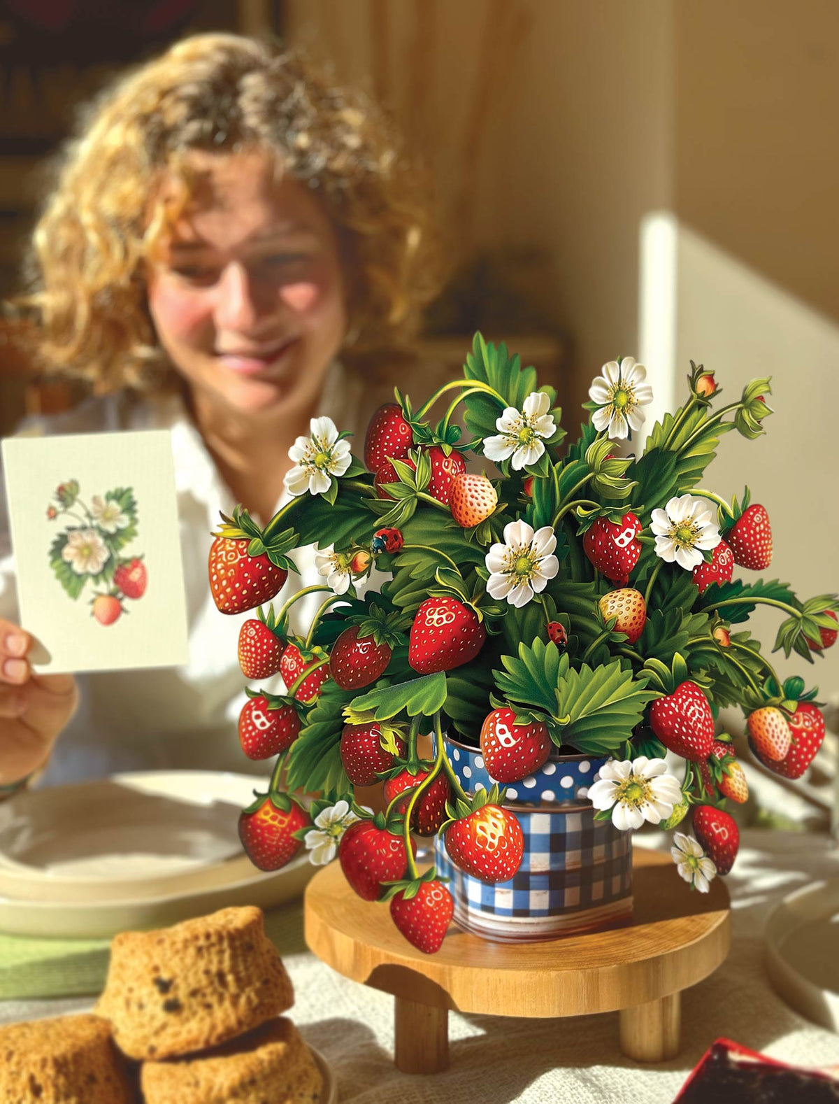 Strawberry Blossom Flower Bouquet Pop-Up Card