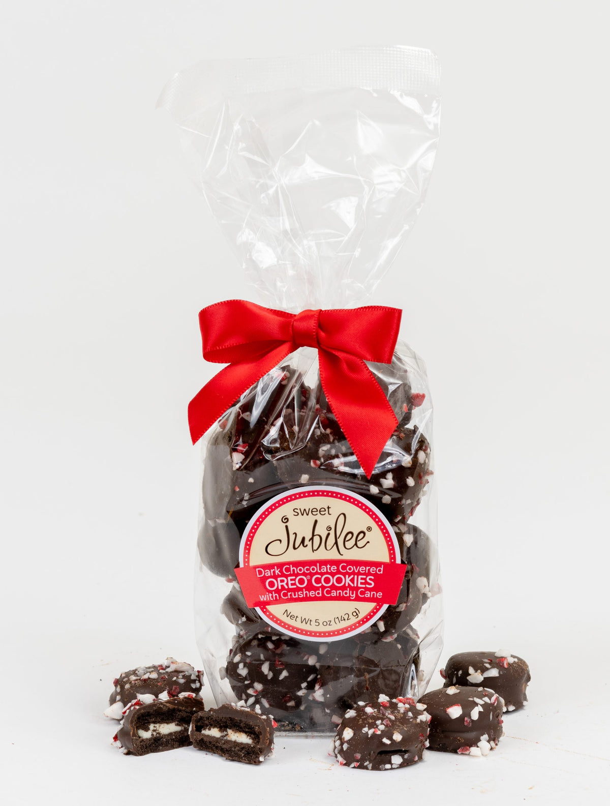 Dark Chocolate Covered Mini Oreo Cookies With Crushed Candy Cane Topping