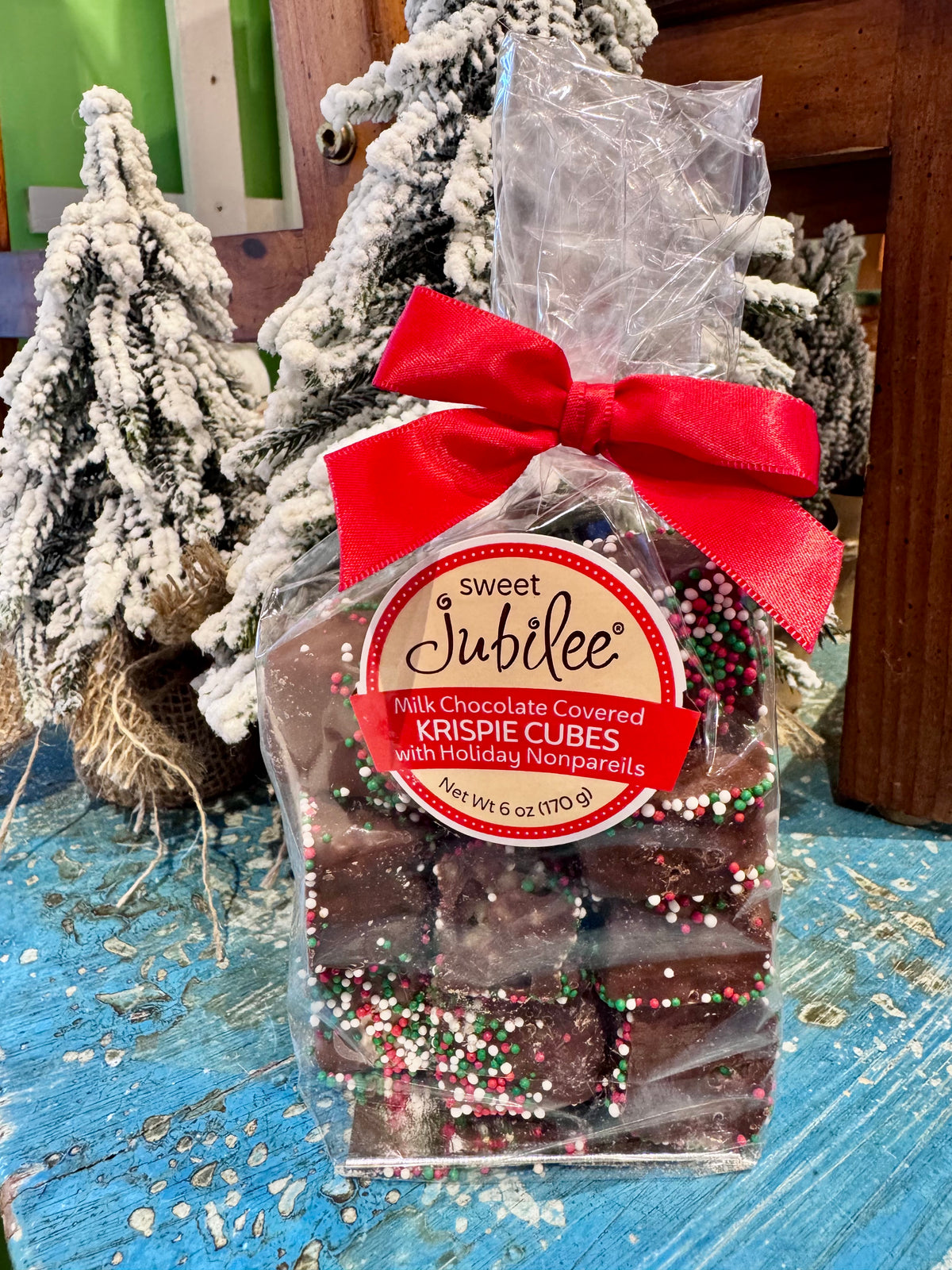 Milk Chocolate Covered Krispie Cubes With Holiday Nonpareils