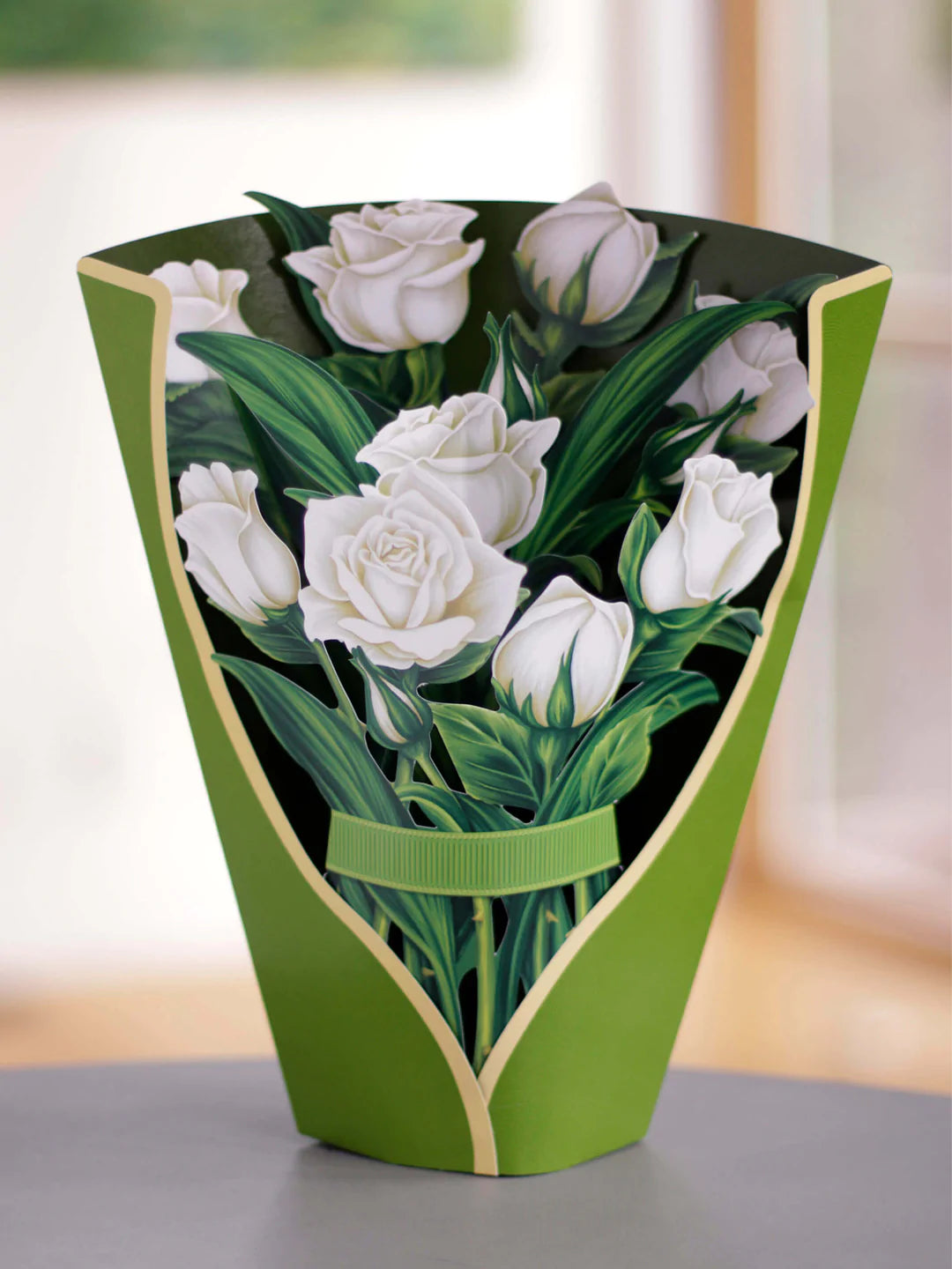 White Roses Pop-Up Flower Bouquet Card