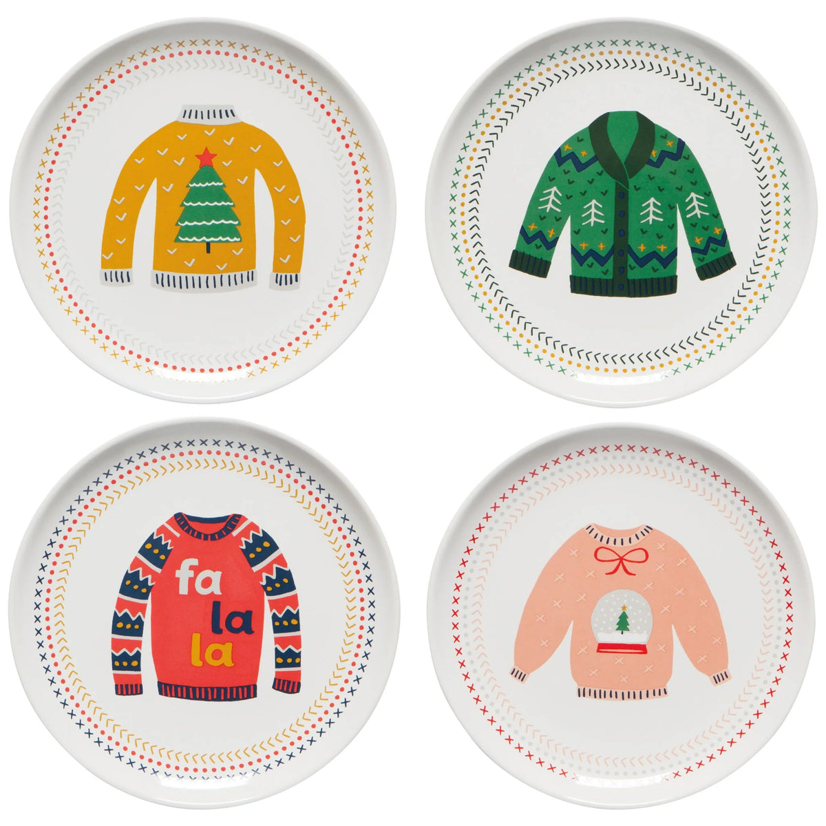 Ugly Christmas Sweaters Appetizer Plates Set of 4