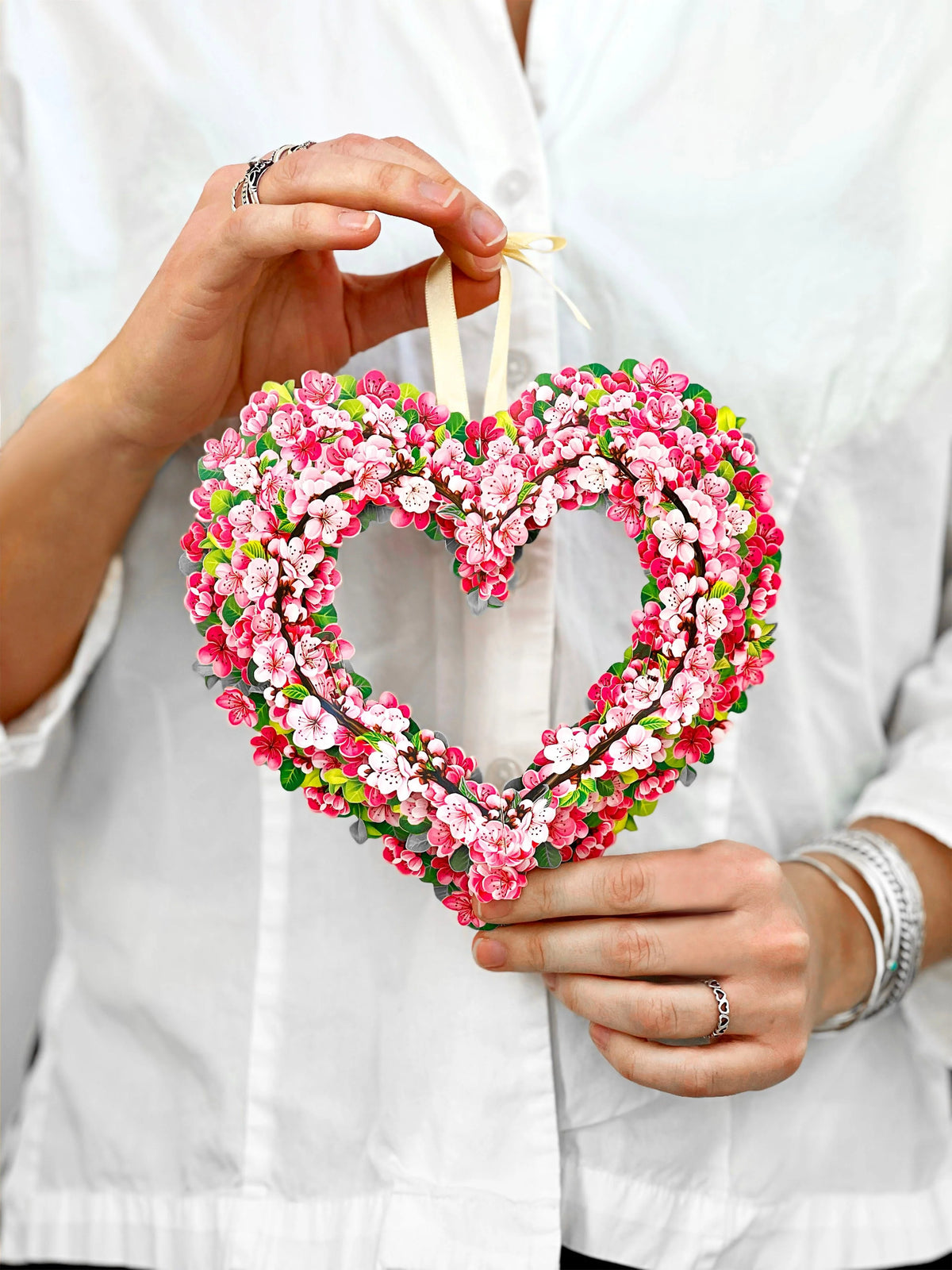 Mini Cherry Blossom Heart Wreath Pop-Up Card