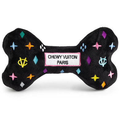 Chewy Vuiton Black Monogram Bone Plush Dog Toy