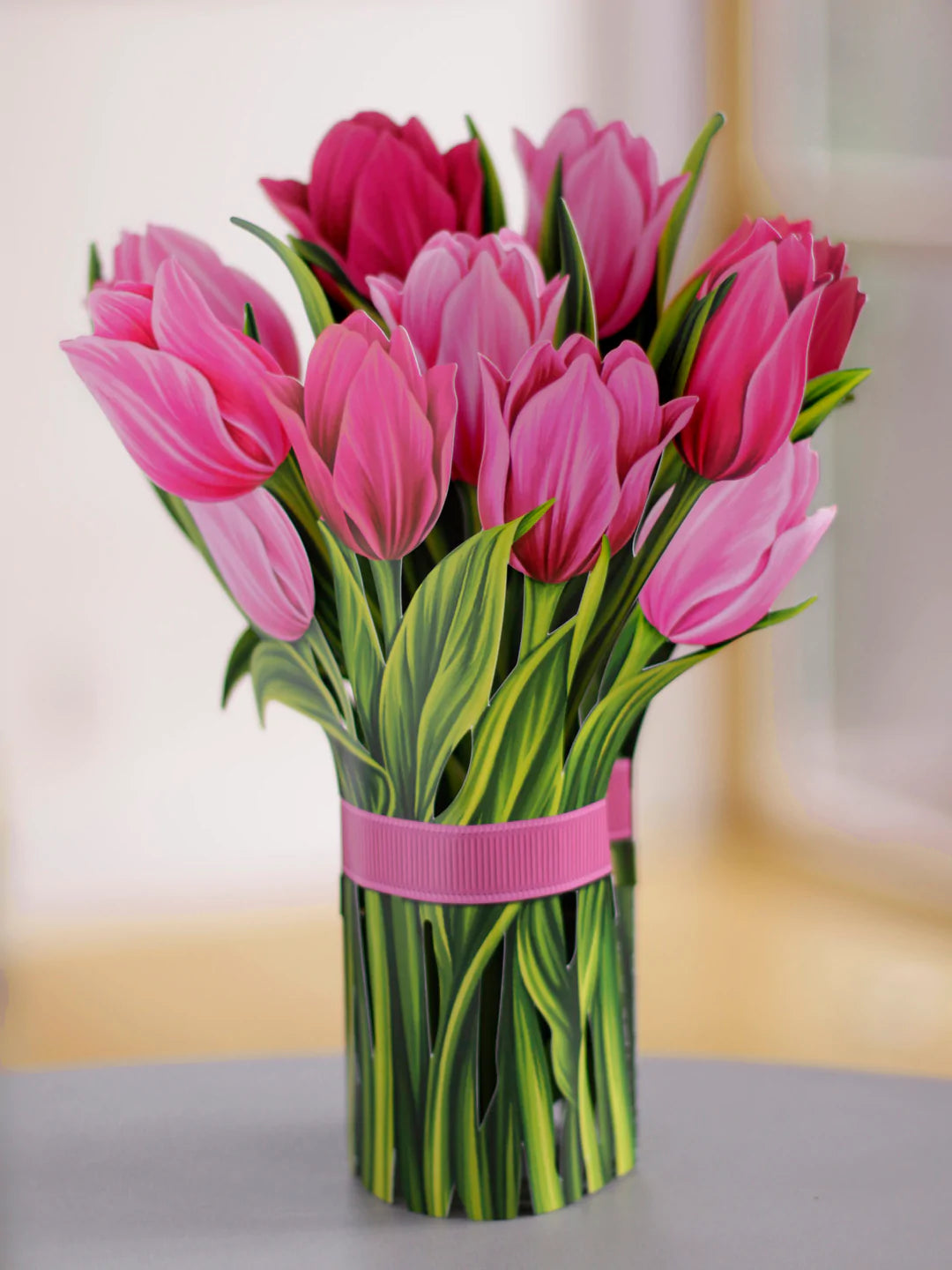 Pink Tulips Pop-Up Floral Bouquet Greeting Card