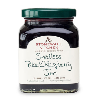 jar of Stonewall Kitchen Seedless Black Raspberry Jam 12.25 oz. glass jar made in Maine