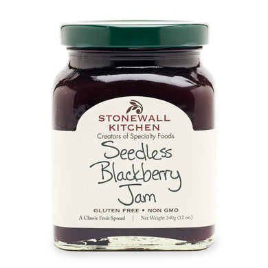 jar of Stonewall Kitchen Seedless Blackberry jam 12 oz. glass made in Maine