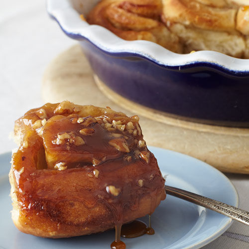 Sticky Buns topped with nuts and Stonewall Kitchen Bourbon Pecan Caramel Sauce
