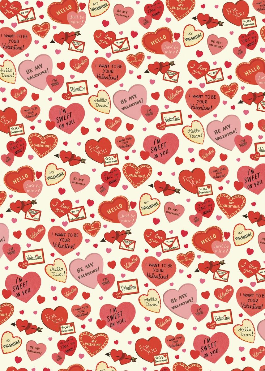 Vintage Valentine&#39;s Hearts Gift Wrap Sheet