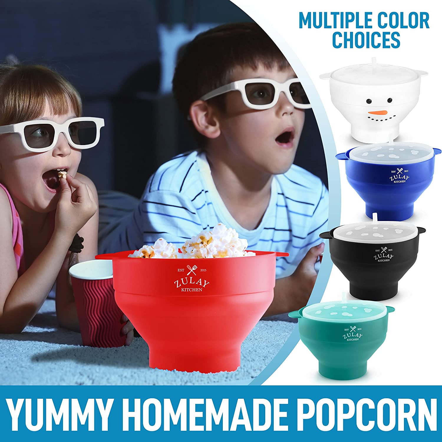 The Original Popco Silicone Microwave Popcorn Popper with Handles | Popcorn Maker | Collapsible Popcorn Bowl | BPA Free and Dishwasher Safe | 15